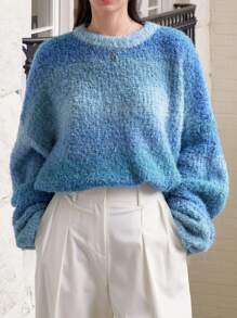 Dazy-Less Women's Casual Loose Ombre Drop Shoulder Knitted Sweater, Spring Autumn,Fall Women Clothes - Teal Blue - View 6