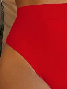 Swim Vcay 2025 纯色高腰比基尼泳裤，夏季泳裤 - 紅色 - 查看 4