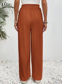 SHEIN Pregnant Women's Vacation And Leisure Solid Color High Waist Straight-Leg Pants For Maternity - Rust Brown - View 2