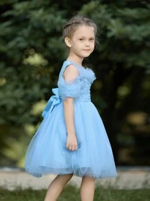 SHEIN Glamorique Kids Casual vakantie bloemen mesh & parel gezwollen prinsessenrok voor meisjes