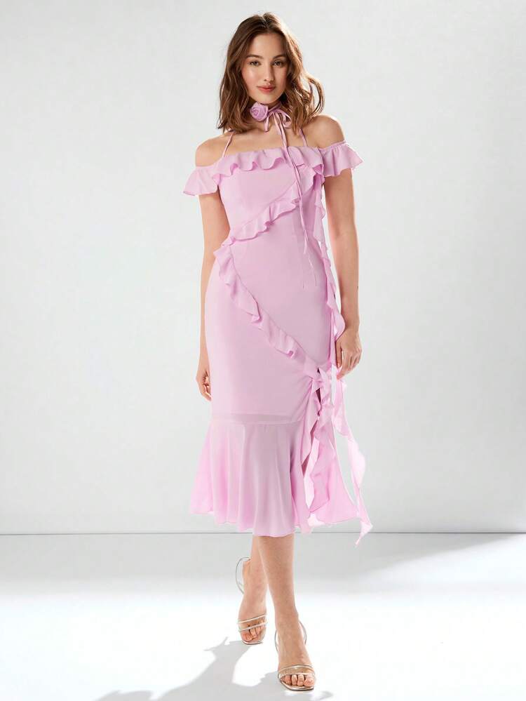 Ladies' Plain And Simple Daily Lace Decorated Dress