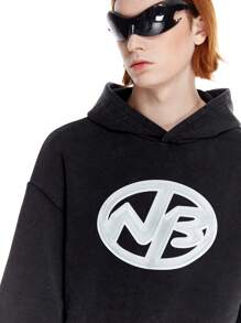 Manfinity VCAY Sudadera con capucha oversize de diseño híbrido con botón y lavado - Negro - Ver 3