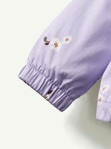 Cozy Pixies Chaqueta con capucha casual impresa con flores digitales para bebé niña, versátil - Morado - Ver 3