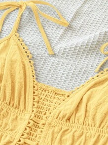 Soleia Women's Vacation-Style  Green Romper With Front & Midsection Hollow-Out Design, Strap & Casual All-Matching, Summer - Yellow - View 3