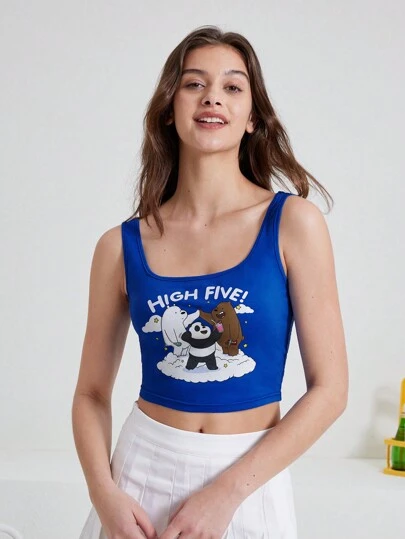 We Bare Bears X SHEIN 夏季卡通印花緊身短款背心