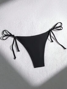 SHEIN Swim Women's Summer Beach Color Block Bikini Bottoms With Bow Decorations On Both Sides And Knotted Triangle Design - Black - View 2