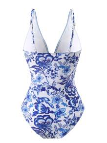 Swim Oasis 大尺碼花卉印花V領修身夏季沙灘泳衣和裙子 - 彩色 - 查看 6