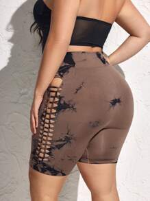 SHEIN SXY Plus Size Seamless Knit Ripped Tie Dye Leggings - Multicolor - View 2