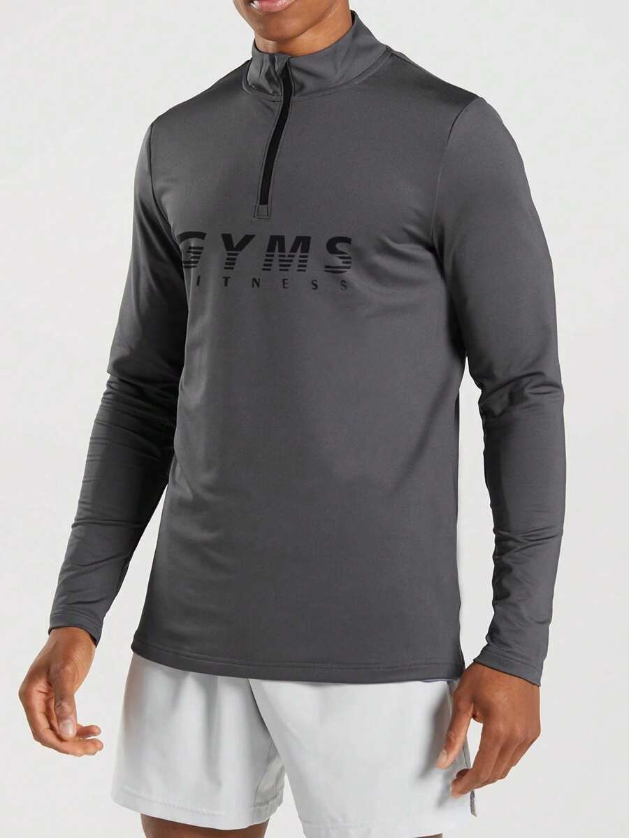 Manfinity Sport PWRUP Men's Plus Size Loose Fit Printed Zipper Closure Stand Collar Long Sleeve Sports Jacket - Grey - View 1