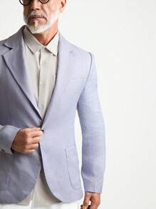 Manfinity Homme 男士春秋款格紋翻領長袖西裝外套和褲子套裝，日常通勤西裝 - 淺灰色 - 查看 4