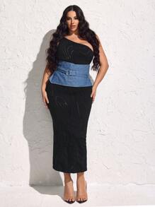 SHEIN SXY 大尺碼性感無縫單肩空心連身裙