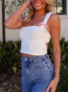 女士夏季蝴蝶结装饰镂空侧吊带背心