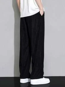 Men's Fashion Straight Corduroy Casual Pants, For Fall - Black - View 2