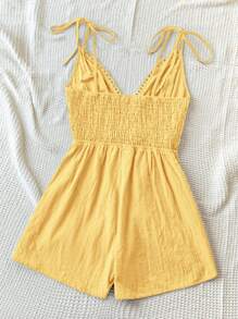 Soleia Women's Vacation-Style  Green Romper With Front & Midsection Hollow-Out Design, Strap & Casual All-Matching, Summer - Yellow - View 2