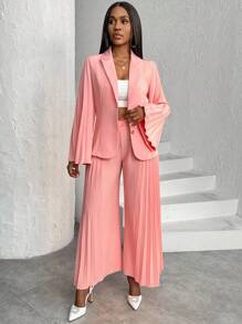 Chiquease Ladies' Fashion Solid Color Long Sleeve Long Pants Suit - Pink - View 4