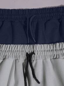 RueChic Men Fashionable Simple Embroidered Black And White Shorts Two Piece Set - Multicolor - View 3