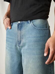 Manfinity Hypemode 男士寬鬆休閒丹寧卡其短褲，夏季牛仔短褲帶口袋