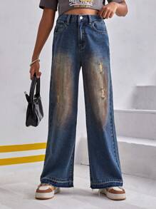 SHEIN Explorewe Tween Girl Simple Daily Jeans - Dark Wash - View 6