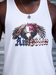 Gym Rark Men's Plus Size Summer Casual Eagle & Letter Print Sport Tank Top - White - View 3