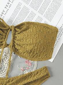 女士夏季海灘無肩帶中空前扣帶性感比基尼套裝 - 綠色 - 查看 4