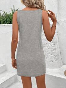 SHEIN LUNE Women's Casual Lotus Patterned Vest Dress, Suitable For Summer Suitable For Going Out Chic Dress - Light Grey - View 2
