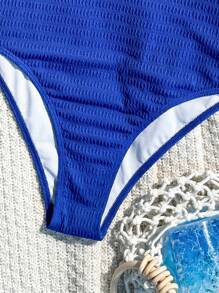 Swim Basics Traje de baño de una sola pieza sin espalda con arrugas y unicolor para la playa de verano - azul real - Ver 7