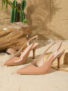 On feet& in love 2025秋冬季女士时尚优雅尖头细高跟鞋，后跟系带设计，适合搭配礼服出席婚礼等场合，优雅女士高跟鞋，优雅 - 杏色 - 查看 3