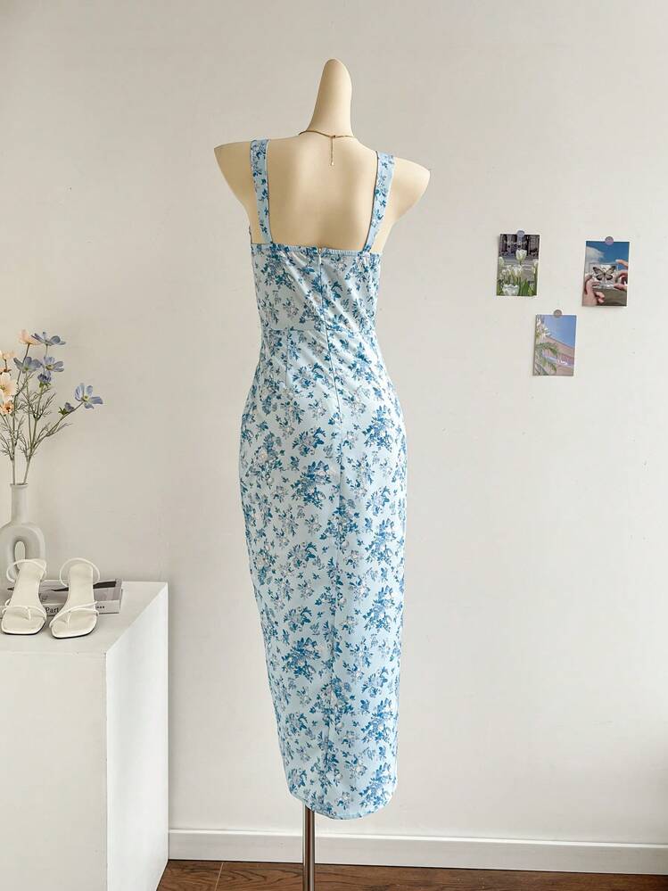 blue and white shein dress SHEIN Rafferiza Summer Casual A-Line V-Neck Batwing Sleeve Printed Dre |  Dress