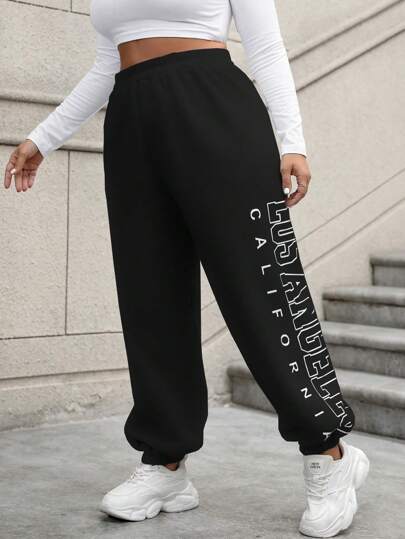 Calvaya Plus Size Letter Printed Drawstring Hem Casual Daily Wear Shorts Graduation,Back To School Outfits,Graduation,Teacher Outfits For Women,Back To School