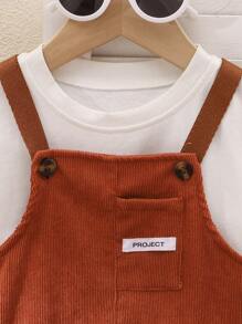 新款夏季時尚街頭風格嬰兒男童背帶連身褲，可調節肩帶，舒適無袖胸口口袋和不彈性貨褲 - 棕色 - 查看 3
