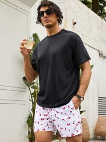 Surfspeed 男士樱桃印花抽绳腰沙滩短裤，夏季度假，夏威夷风 - 白色 - 查看 6