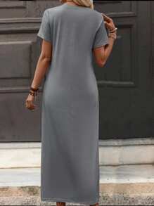 SHEIN LUNE Robe à manches courtes pour femmes à blocs de couleurs à la mode