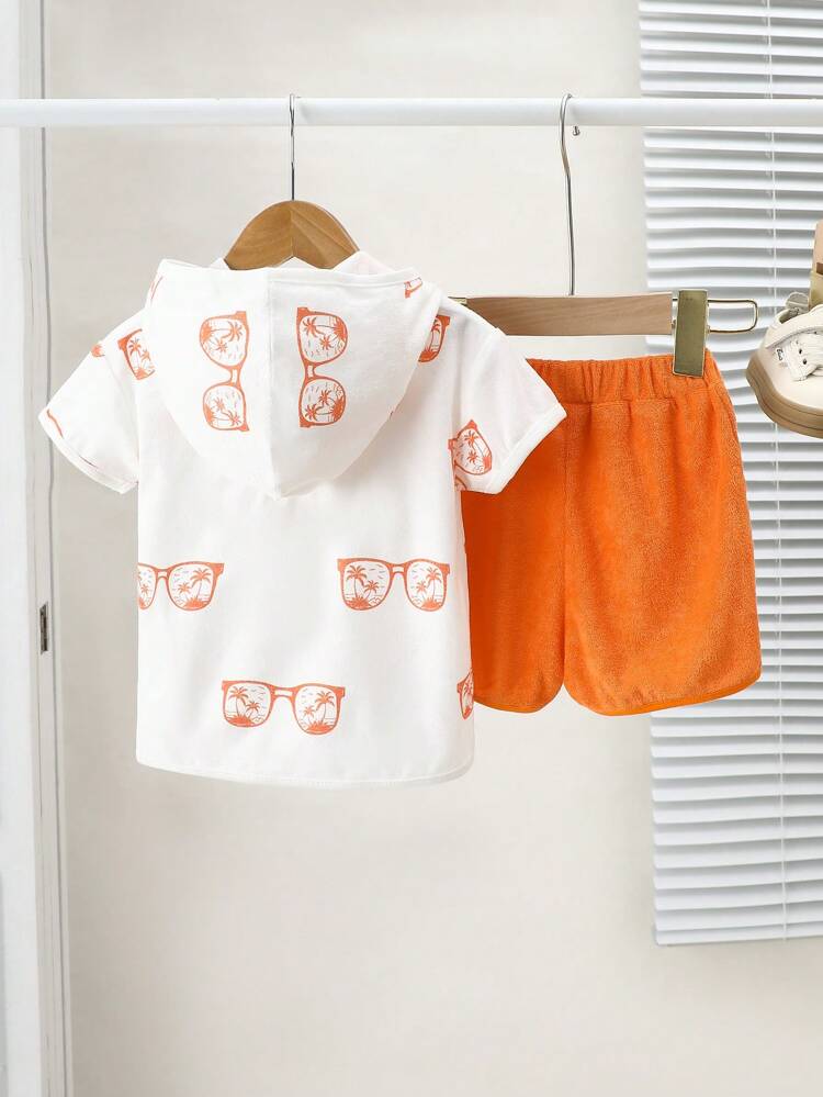 Baby Boys Hooded Short Sleeve Holiday Print Tee And Shorts Set In Toweling Material, Sunset