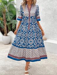 EMERY ROSE Women Retro Style Half-Sleeve Simple Daily Dress Maxi Women Outfit