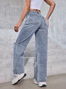 SHEIN PETITE Jeans rasgados de unicolor y sencillos para mujer para uso diario