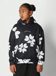 SUMWON Sumwon Sweatshirt Floral Pattern Hoodie Long Sleeve Cozy Kangaroo Pocket All Over Print Winter Autumn Spring Everyday Casual Streetwear Youth