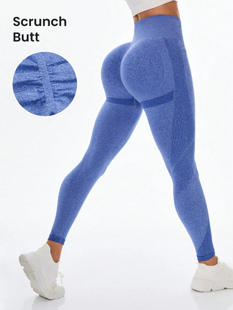 SHEIN Seamless High Waist Compression Workout Leggings - Blue - View 1