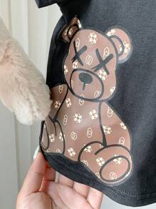 SHEIN Leap Crew Bộ áo thun tay ngắn in hình hoạt hình dễ thương và quần dài lưng thun cho bé trai và bé gái mùa hè - Nhiều màu - Xem 4