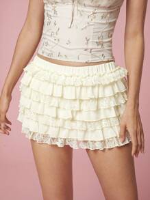 Enchnt Shorts multicolor simples para uso diario de múltiples capas para mujer - Albaricoque - Ver 3