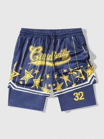 Street Life Pantaloncini finto due stampati con slogan per uomo, traspiranti e adatti da indossare tutti i giorni in primavera ed estate