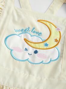 ROMWE Kawaii Plus Size Cổ vuông Váy thêu hoạt hình Xù Hem Mùa hè - Màu vàng - Xem 5