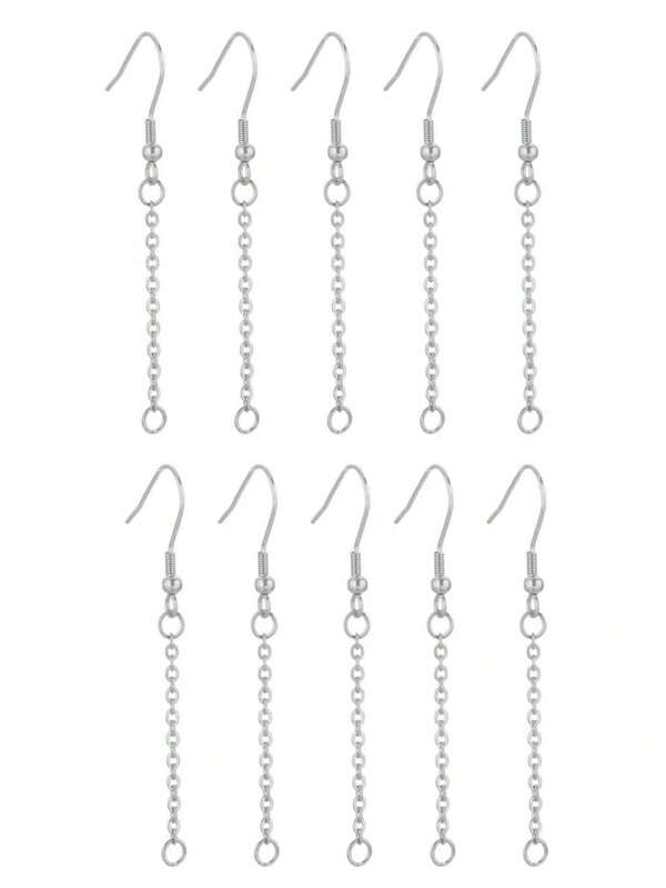 10pcs Stainless Steel Cable Chain Earring Hooks, Charm Connectors For Diy Jewelry Making