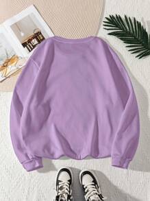 Plus Size Women's Slogan Letter Print Crew Neck Long Sleeve Sweatshirt, Sportswear Graduation,Back To School Outfits,Graduation,Teacher Outfits For Women,Back To School