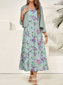 EMERY ROSE Teacher Clothes Spring Floral Dress Two-Piece Set For Women