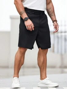 Manfinity Homme Plus size effen kleur shorts met zakken voor zomer vrijetijdskleding, effen zwart zakelijk