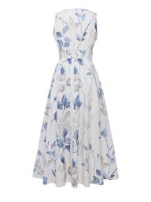 SHEIN LUNE Vestido sin mangas de estampado aleatorio con patrón de estampado asimétrico Vestido largo para mujer