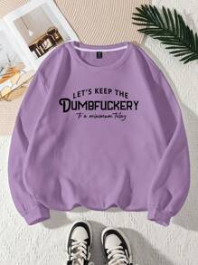 Plus Size Women's Slogan Letter Print Crew Neck Long Sleeve Sweatshirt, Sportswear Graduation,Back To School Outfits,Graduation,Teacher Outfits For Women,Back To School