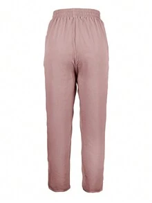Jessfine Pink Slim Fit Casual Pants With Elastic Waistband, Drawstring, Pockets, Textured Fabric, Multipurpose, Spring/Summer - Pink - View 2