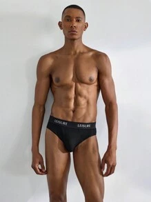 Ocili Leichte und bequeme Herren Slip mit gewebtem Taillenband und Buchstabenmuster-Schwarz