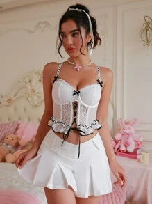 Romantic Lace-Up Lady Lingerie Bra (1pc) - White - View 1